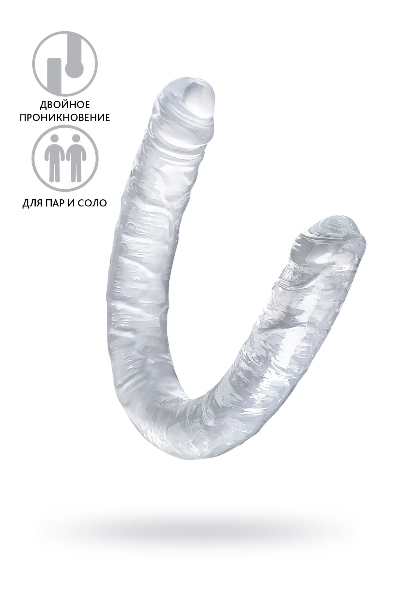 фаллоимитатор двусторонний toyfa double dildo, tpr, прозрачный, 40 см в Симферополе